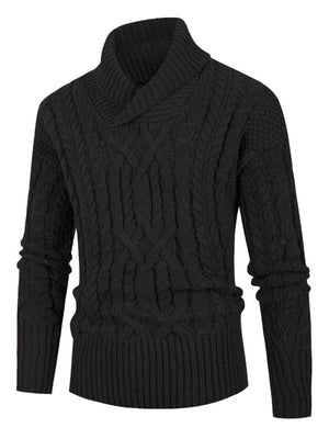 classic pullover sweater in Black with shawl lapel