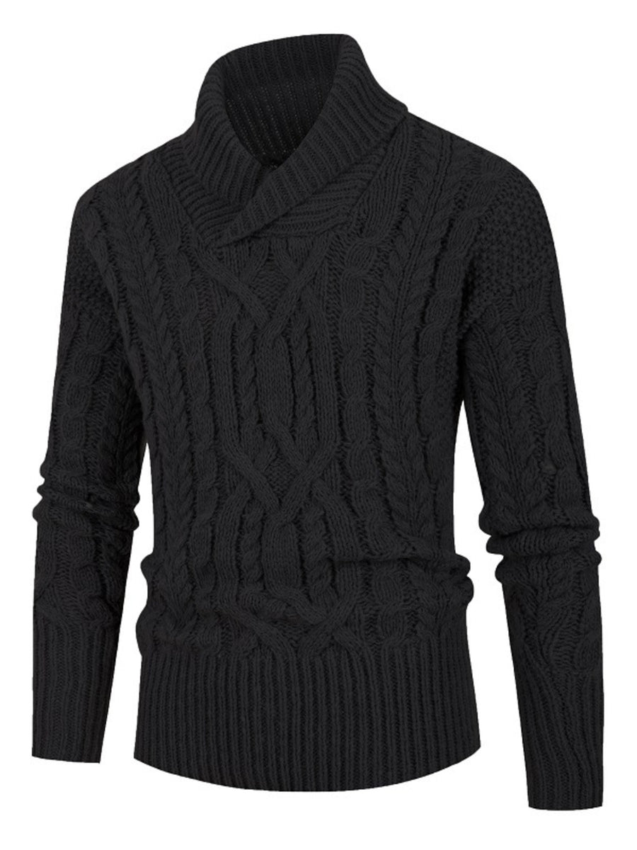 classic pullover sweater in Black with shawl lapel