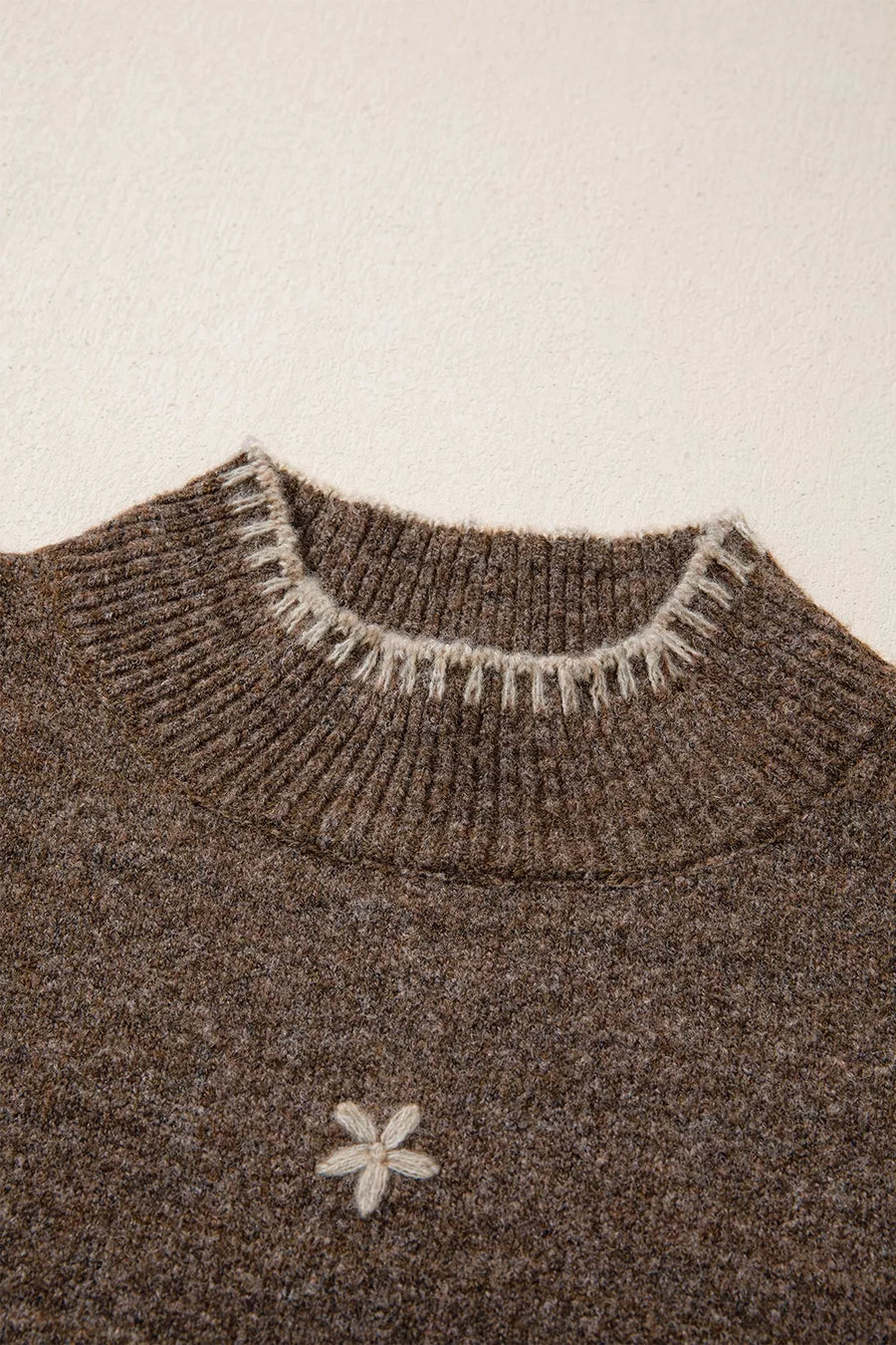 classic mock neck sweater in Coffee Brown with mock neck