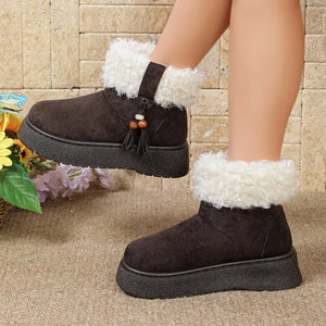 dark brown boots with faux fur lining and not applicable