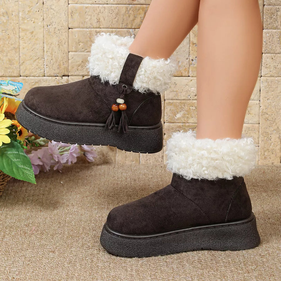 dark brown boots with faux fur lining and not applicable
