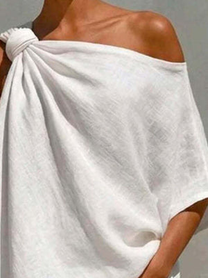 coastal one-shoulder top in tan with one-shoulder