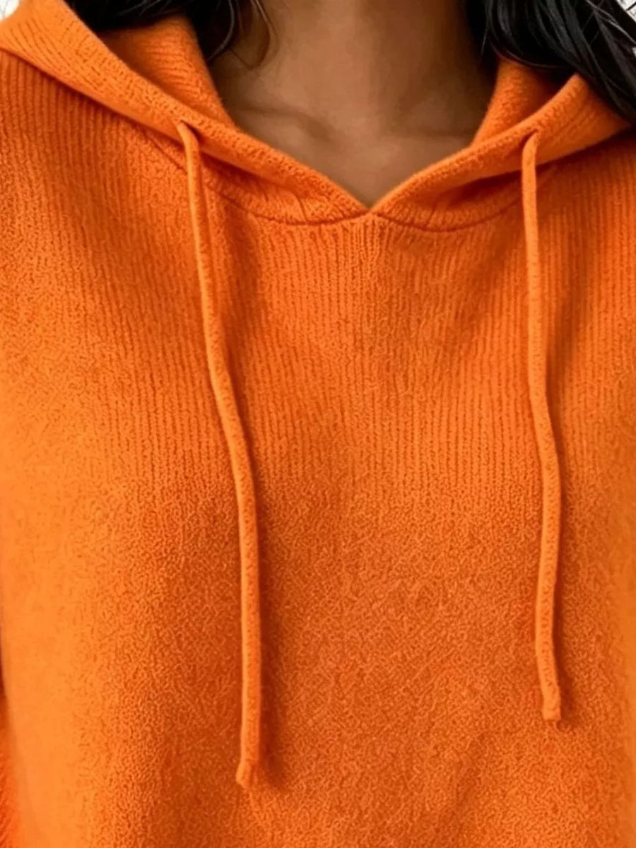 Light Green Cozy Ribbed Long-sleeve Hooded Sweater
