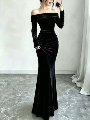 glam formal gown in Red with off-shoulder