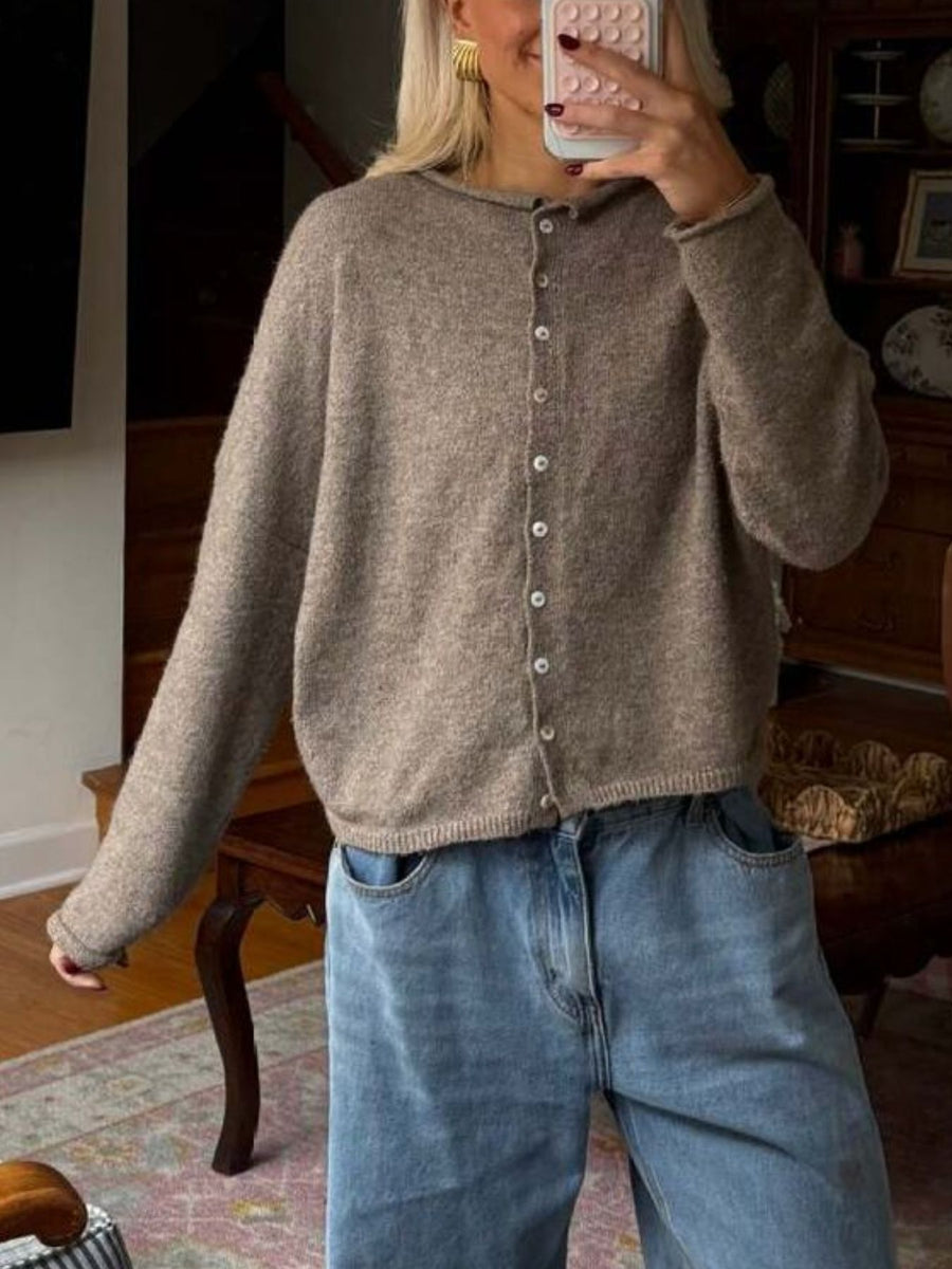100% polyester Care instructions: Machine wash cold cardigan in Light Coffee with relaxed silhouette