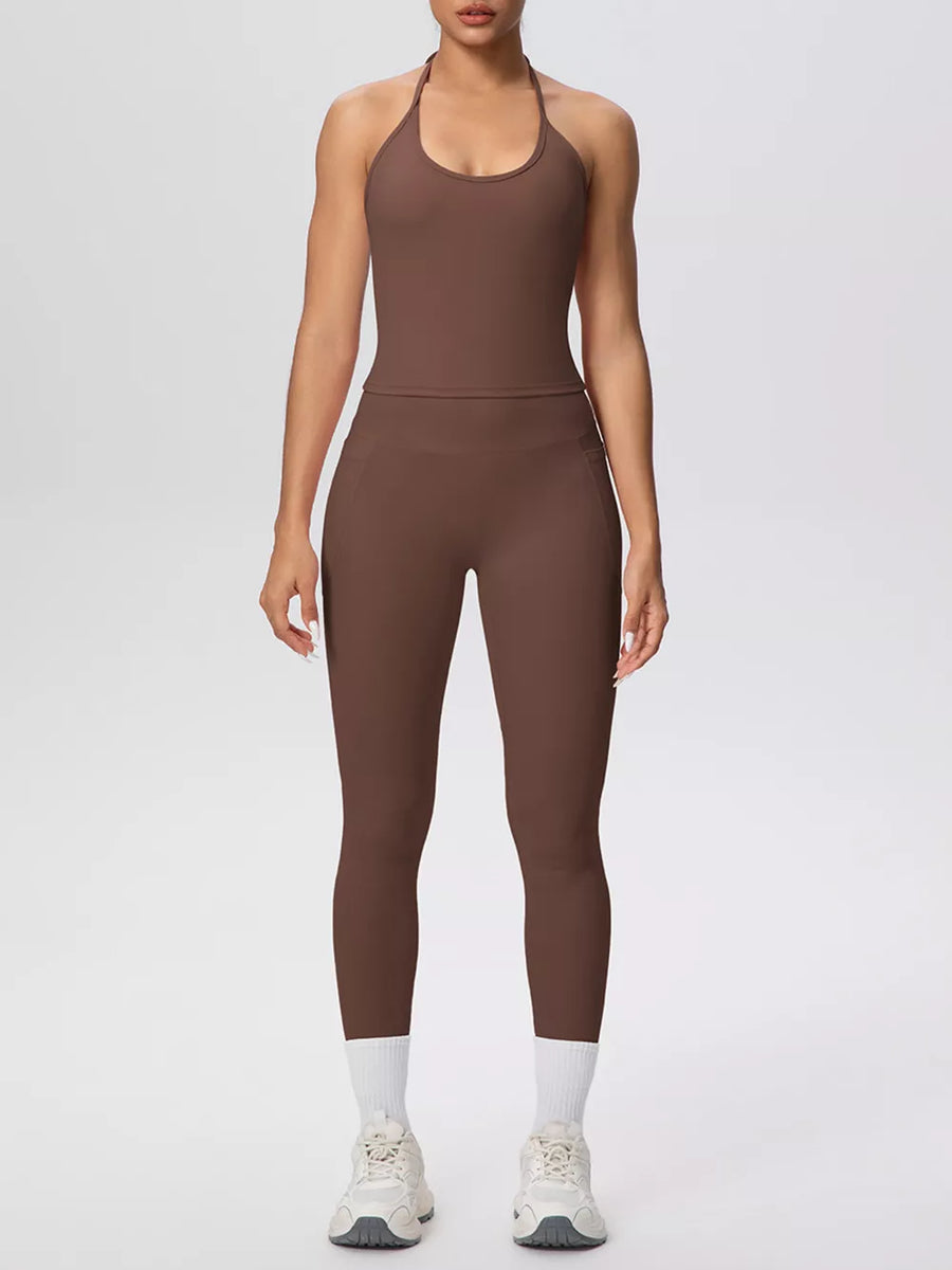 activewear in Deep Red with halter and sleeveless
