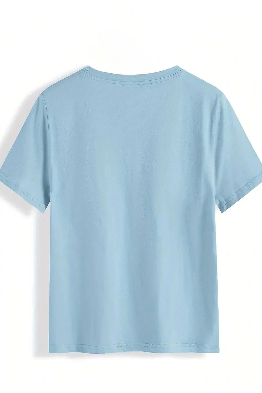 Light blue t-shirt with a crew neck and short sleeves.
