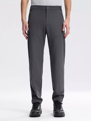 Men's dark gray sweatpants with zippered pockets and a comfortable fit.