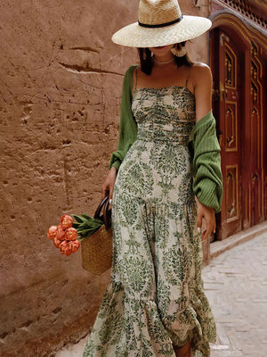 sage green maxi dress featuring tiered and damask