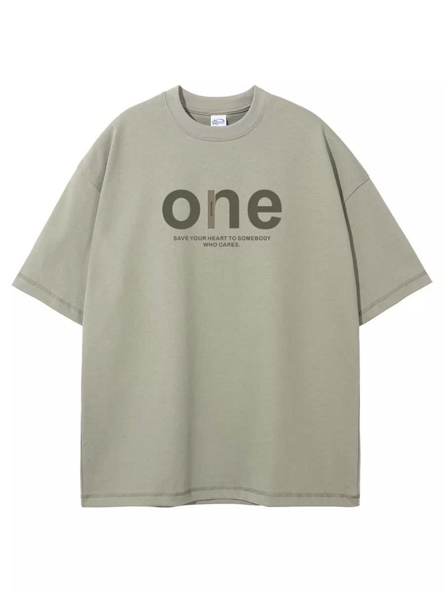 Sage oversized cotton t-shirt with "one" graphic and text detail