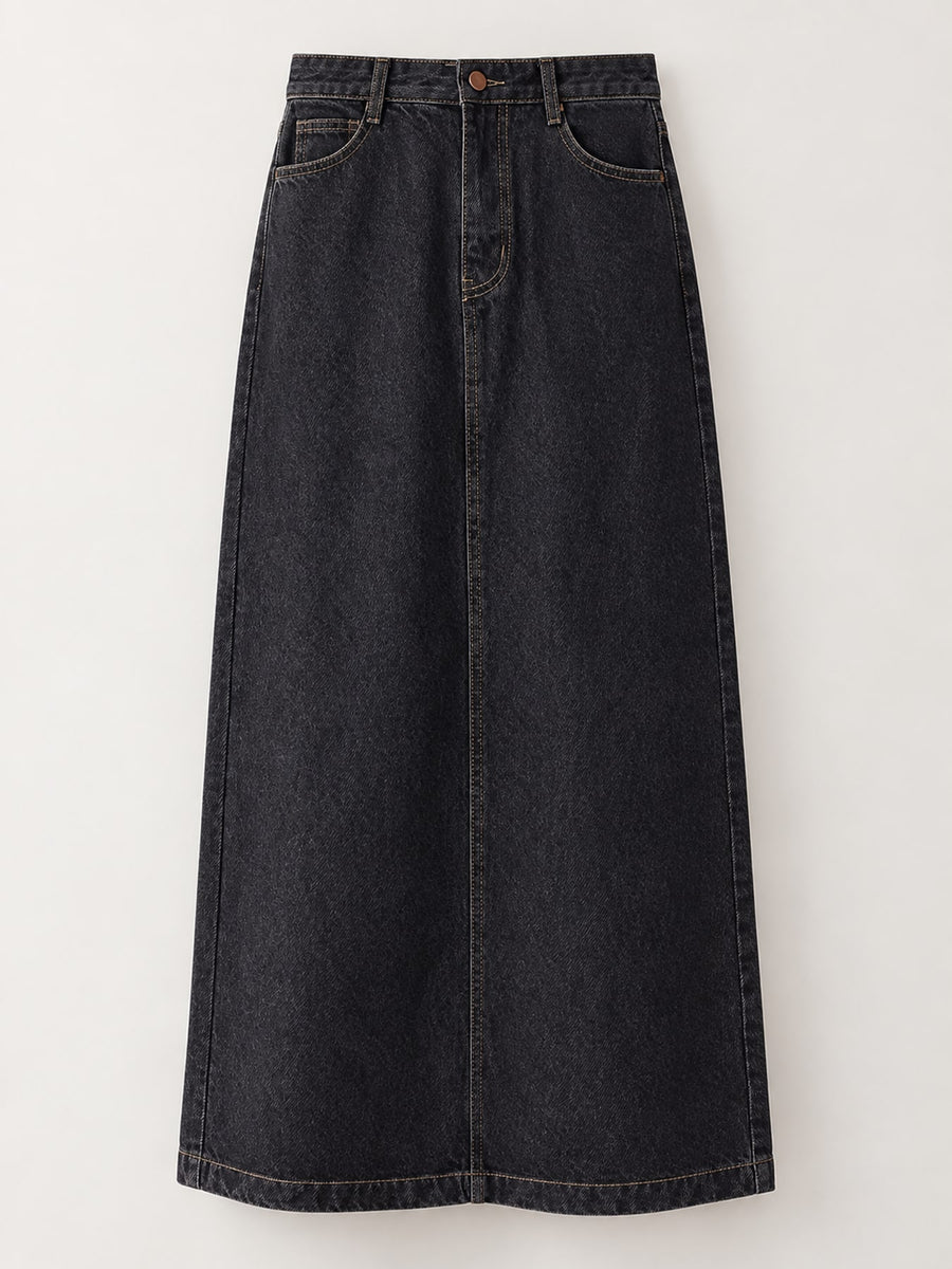 Polyester blend midi skirt in Dark Blue with straight silhouette