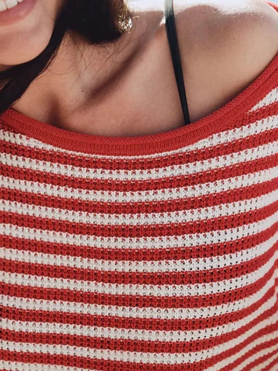pullover sweater featuring striped in Red with 65% polyester, 30% viscose, 5% elastane Care instructions: Machine wash cold