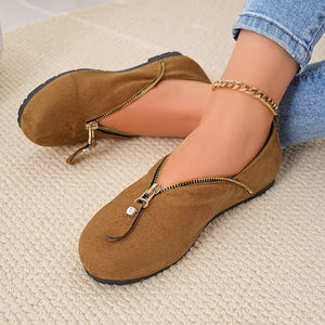 Chic Zipper Detail Flats Slip-ons in camel with zipper detail