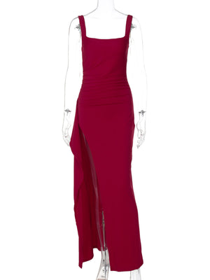 Slit Square Neck Maxi Dress in Black