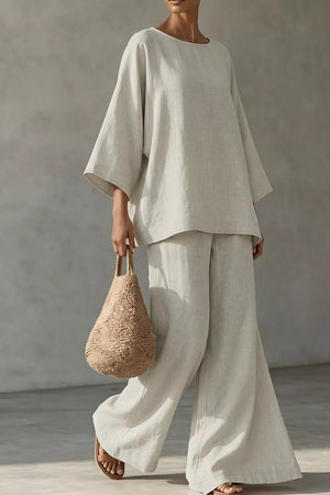 Beige two-piece set with full-length and pullover