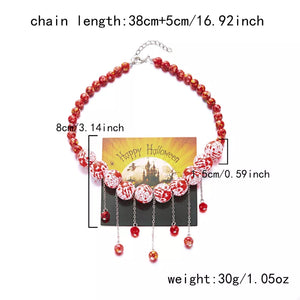 necklace in Red with splatter and dangling beads