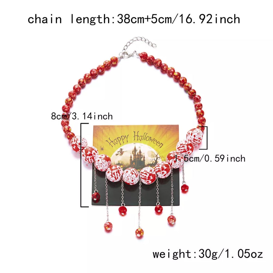 necklace in Red with splatter and dangling beads