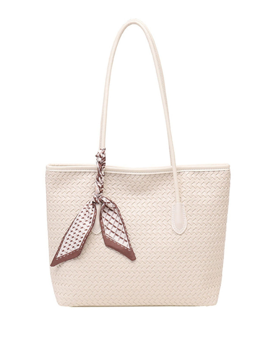 handbag featuring woven in Beige with PU Leather Imported Size & texture
