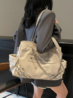 black with handbag with buckle accents