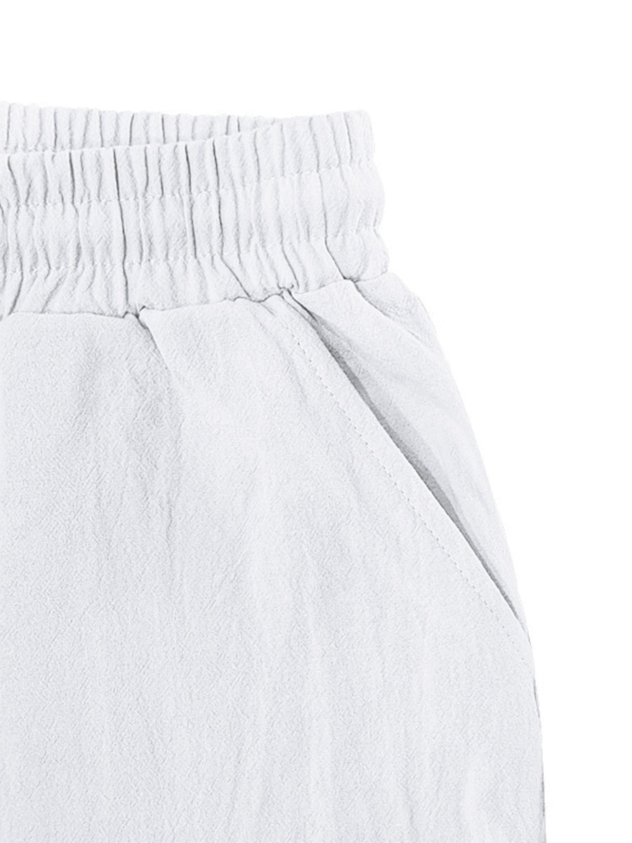 White cargo sweatpants with elastic waistband and drawstring detail