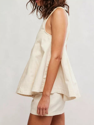 Sleeveless Denim Top And Shorts Set in Turmeric with seam detail
