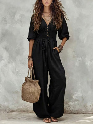 jumpsuit in Apricot Color with drawstring and full-length