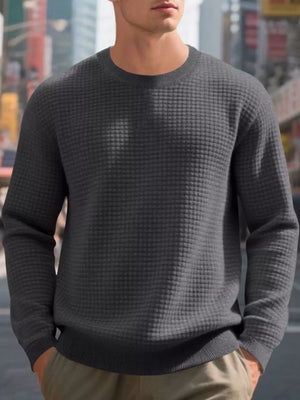 Men's Classic Waffle-knit Crew Neck Sweatshirt in White with thermal