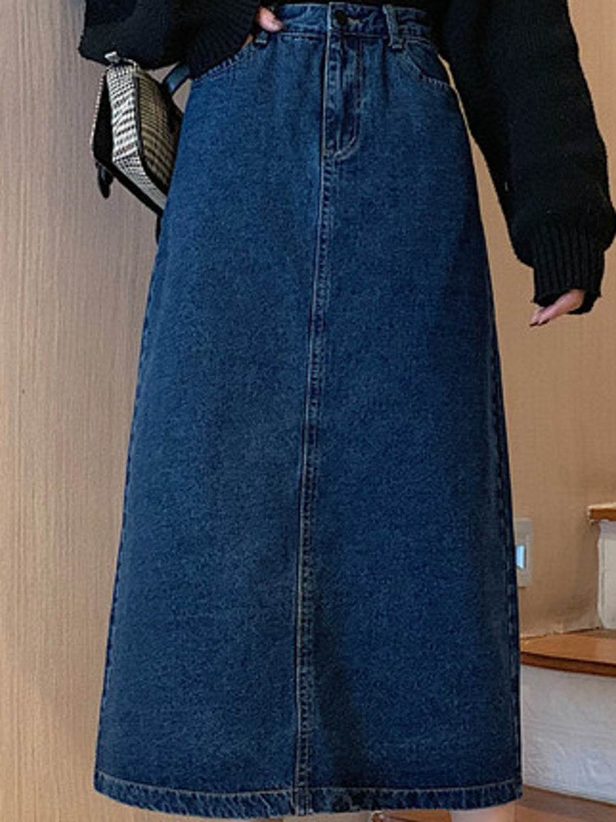 midi skirt in light blue with washed and midi
