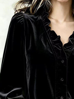 Wine Red blouse with hip-length and button-front