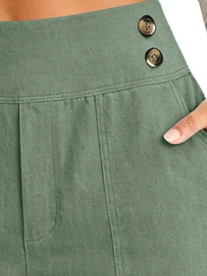 High-Waisted Button-Detail Cropped Pants Plus Size in Sage with pocketed