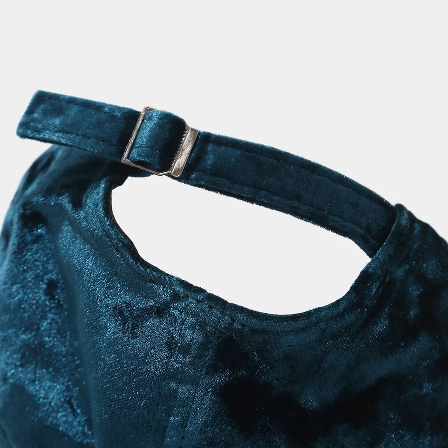 Velvet Adjustable Baseball Cap in teal with adjustable strap