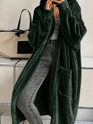 Green cardigan with open-front and long sleeve