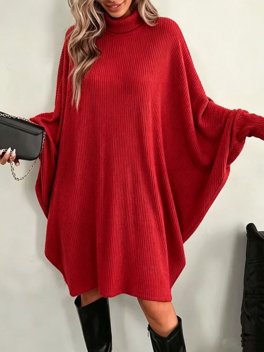 White oversized sweater dress with turtleneck