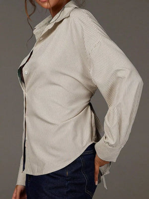 button-down shirt featuring striped in Blue with 50% viscose, 50% polyester Care instructions: Machine wash cold texture