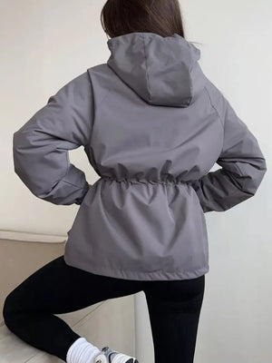 Drawstring Waist Hooded Windbreaker in Apricot with drawstring