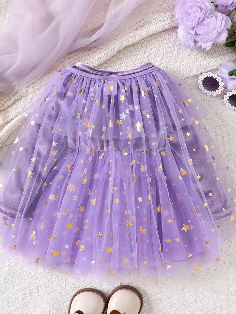 romantic dress in Light Purple with round neck