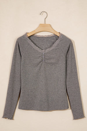 classic henley in charcoal gray with v-neck