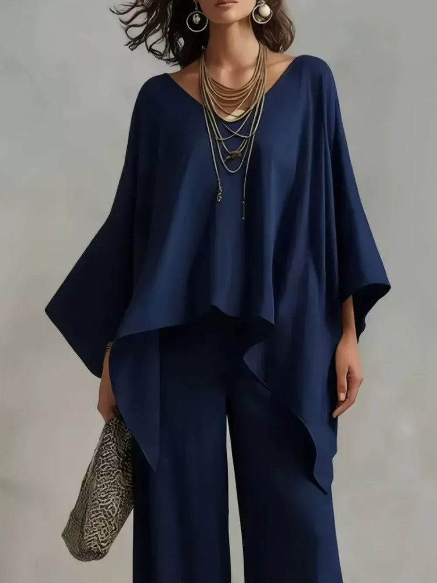 resort two-piece set in Navy Blue with v-neck