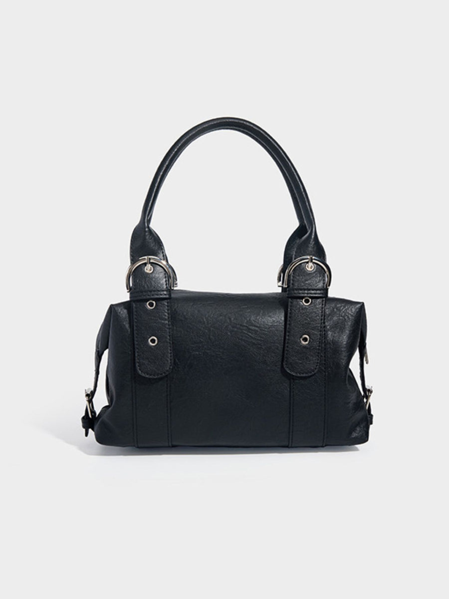 Studded Decor Shoulder Bag With Buckle in Black