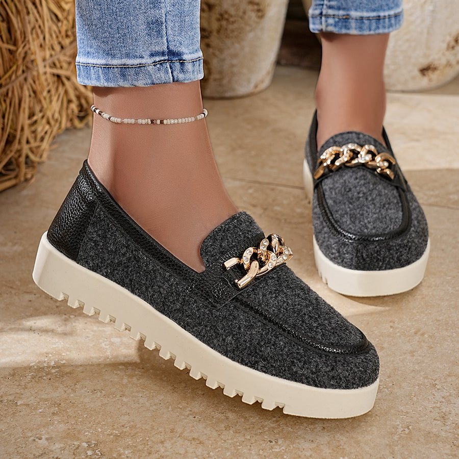 Round Toe Platform Slip-Ons Style 10600196656 in Black with round toe