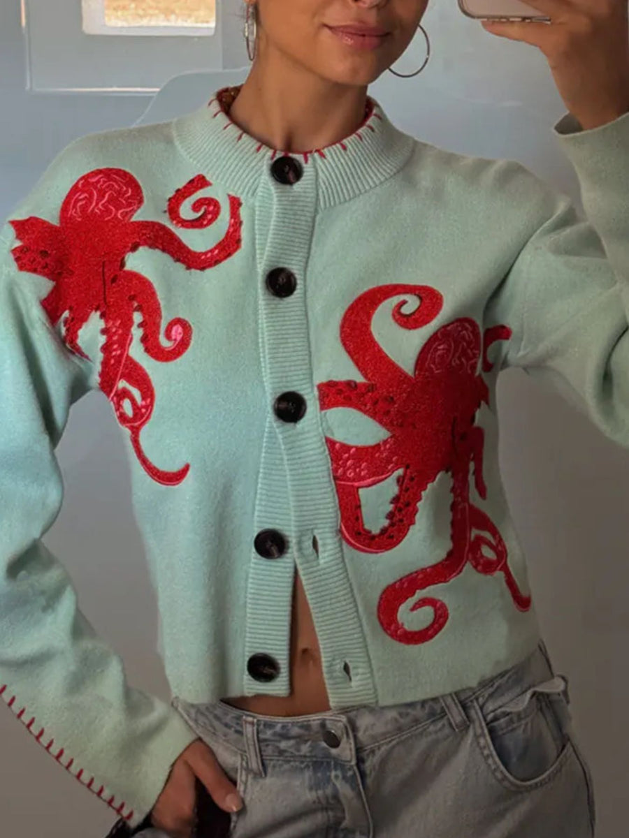 mint green cardigan with cropped and button-front