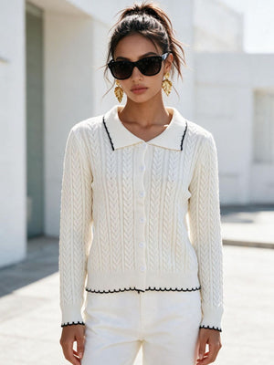 cardigan in Gray with cable-knit and cropped