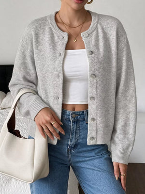 light gray regular cardigan with crew neck