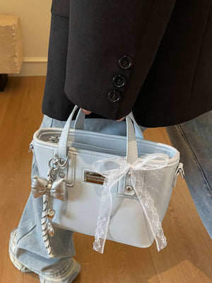 PU Leather Imported Size & crossbody bag in Blue with boxy silhouette