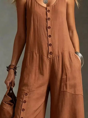 White jumpsuit with full-length and button-front