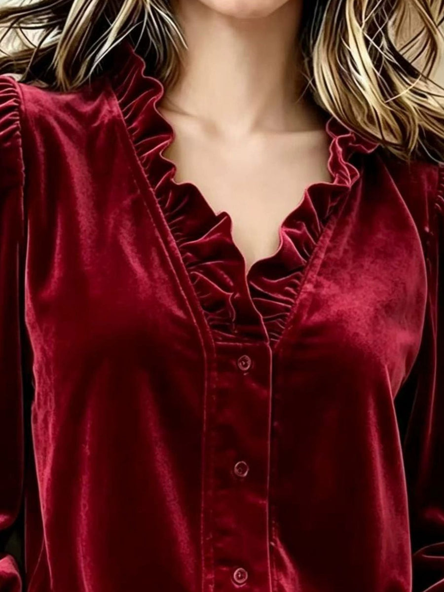 Chocolate Color relaxed blouse with v-neck