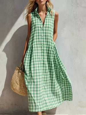 white A-line midi dress with collared
