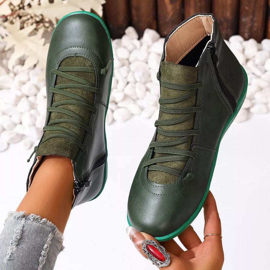 Blue ankle boots with ankle-length and lace-up, zip-front