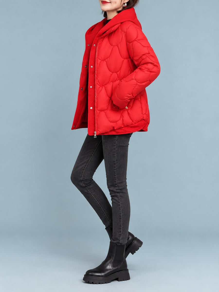 Coffee quilted jacket with zip-front, snap and quilted