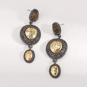 18K Gold-Plated,Resin,Zinc alloy Care instructions: Avoid wearing during exercis earrings in charcoal with linear silhouette